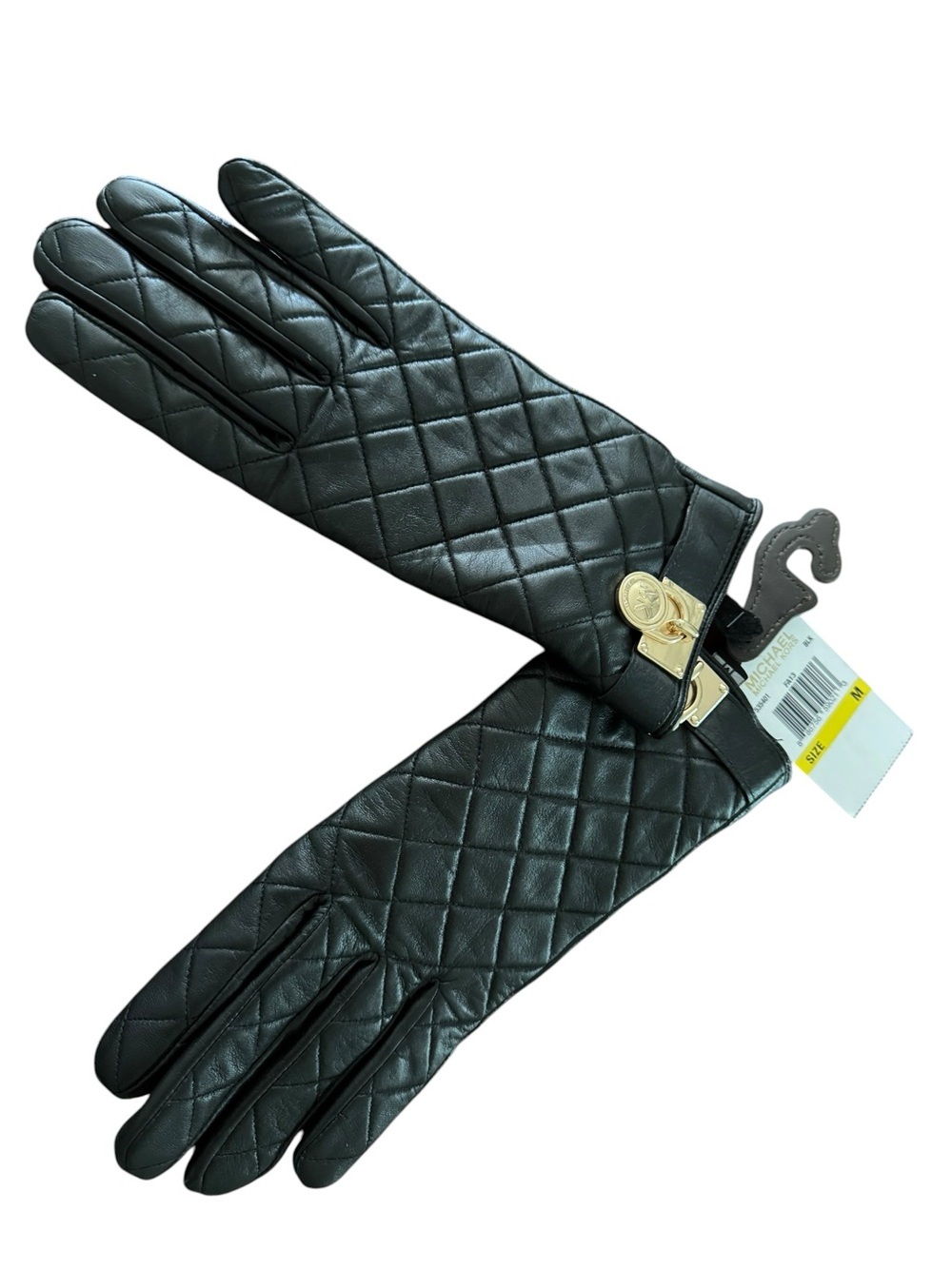 Michael Kors Quilted Black Leather Gloves with Gold Accent - BNWT sz M